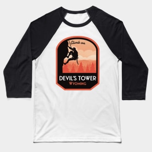 Devils Tower Wyoming Rock Climbing Baseball T-Shirt